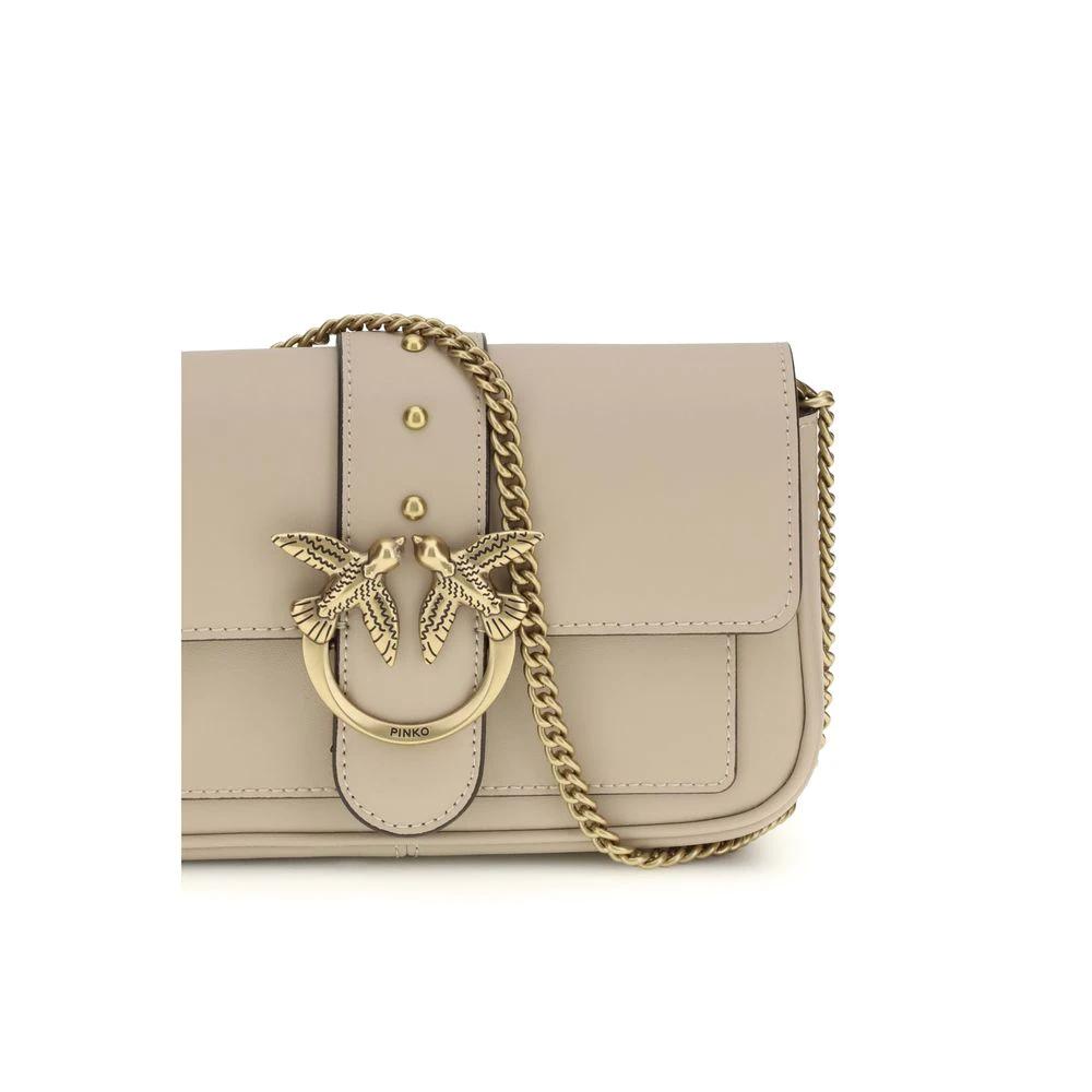 PINKO Beige Calf Leather Bos Taurus Schultertasche by PINKO