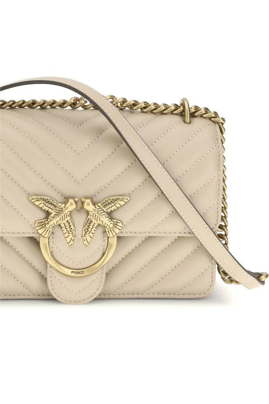 PINKO Beige Calf Leather Bos Taurus Schultertasche by PINKO