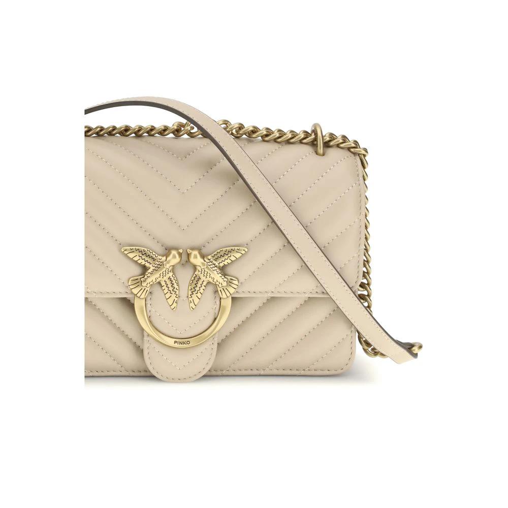 PINKO Beige Calf Leather Bos Taurus Schultertasche by PINKO