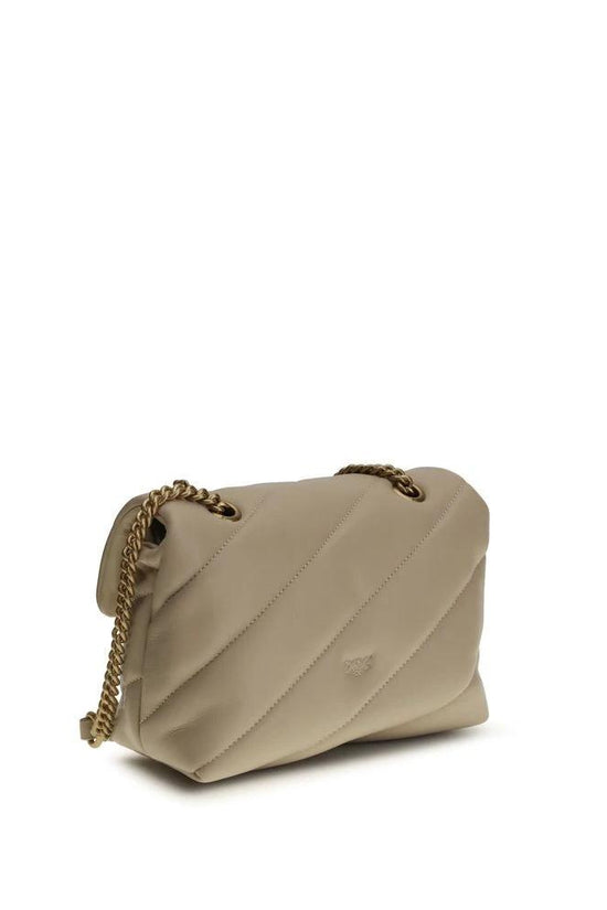 PINKO Beige Calf Leather Bos Taurus Schultertasche by PINKO