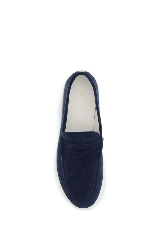 Brunello Cucinelli Blaue Kalbsleder Bos Taurus Slipper-Loafer by Brunello Cucinelli
