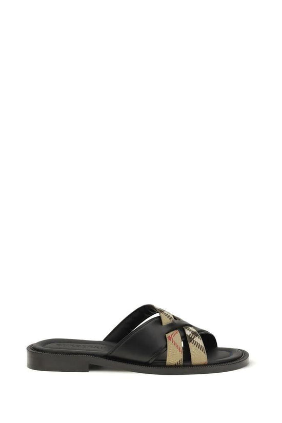 Burberry Schwarze Bos Taurus Kalbsleder-Sandalen by Burberry