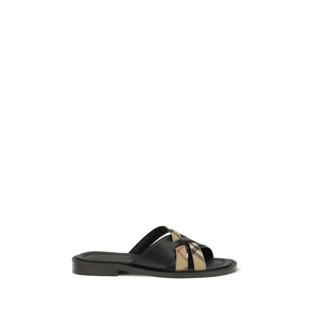 Burberry Schwarze Bos Taurus Kalbsleder-Sandalen by Burberry