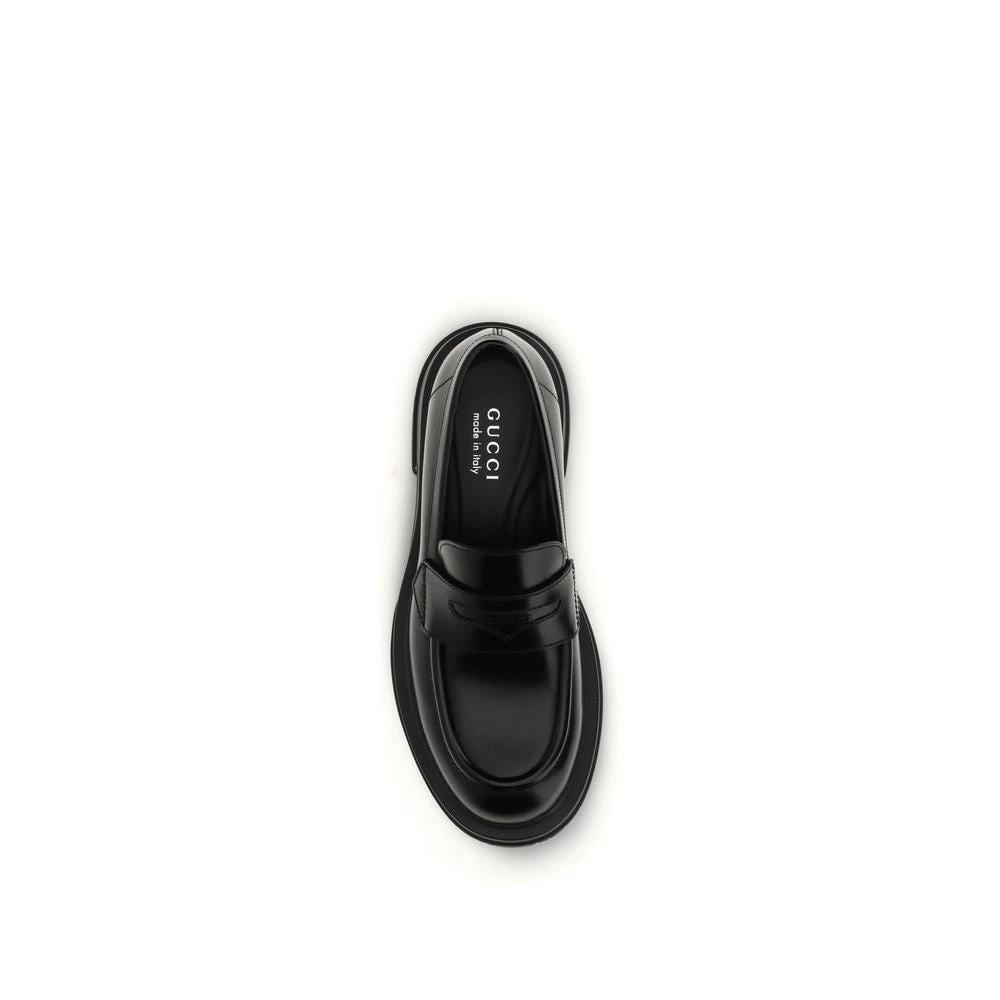 Gucci Schwarze Bos Taurus Kalbsleder Loafer zum Hineinschlüpfen by Gucci