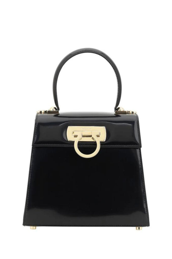 Ferragamo Schwarze Kalbsleder Bos Taurus Handtasche by Ferragamo