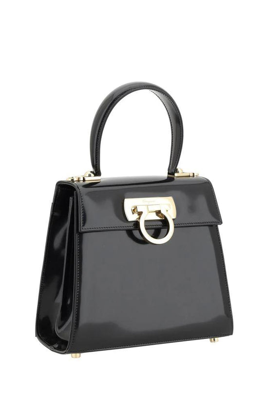 Ferragamo Schwarze Kalbsleder Bos Taurus Handtasche by Ferragamo