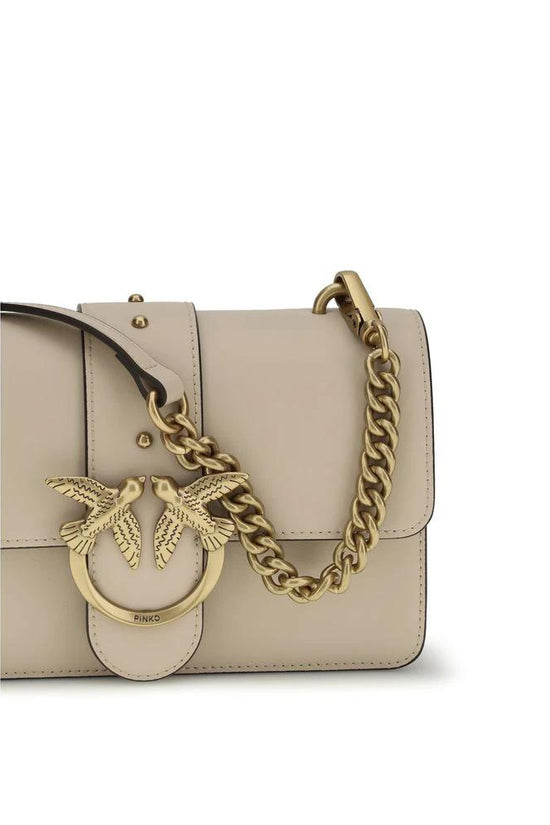 PINKO Beige Calf Leather Bos Taurus Shoulder Bag by PINKO