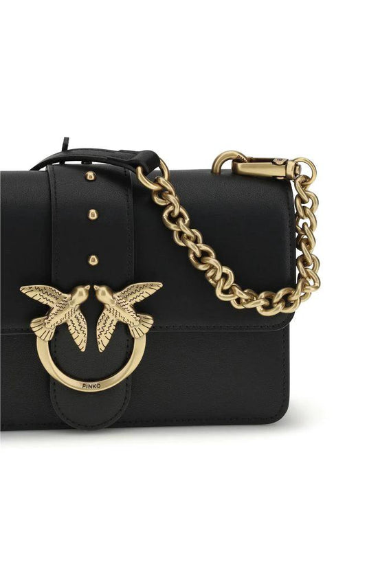 PINKO Schwarze Bos Taurus Kalbsleder Schultertasche by PINKO