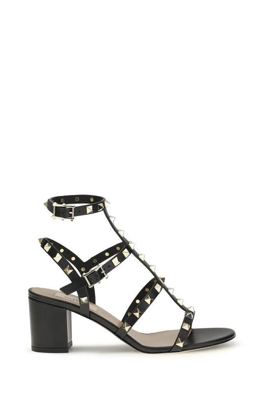 Valentino Garavani Schwarze Bos Taurus Kalbsleder Plateau-Sandalen by Valentino Garavani