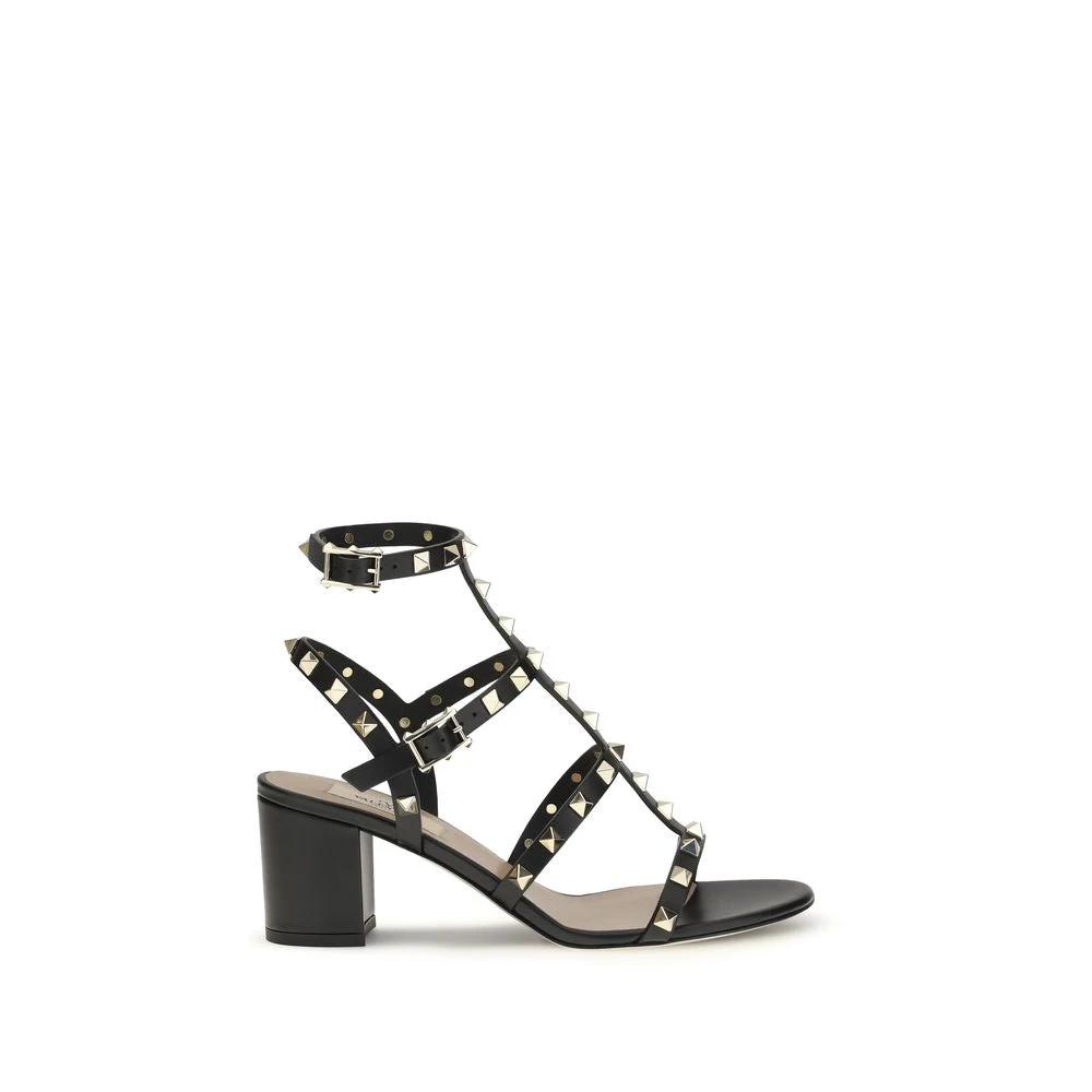 Valentino Garavani Schwarze Bos Taurus Kalbsleder Plateau-Sandalen by Valentino Garavani