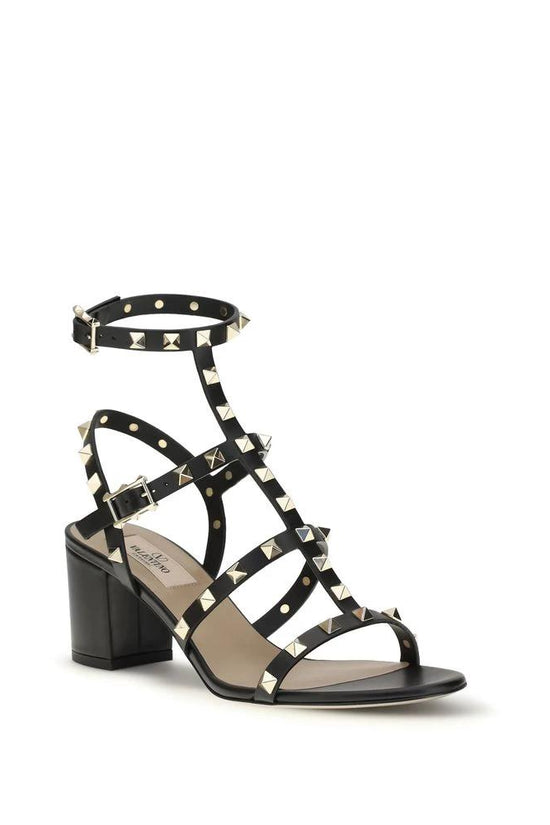 Valentino Garavani Schwarze Bos Taurus Kalbsleder Plateau-Sandalen by Valentino Garavani