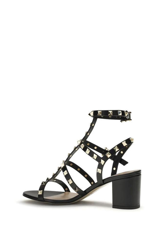 Valentino Garavani Schwarze Bos Taurus Kalbsleder Plateau-Sandalen by Valentino Garavani