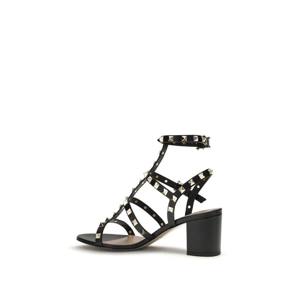 Valentino Garavani Schwarze Bos Taurus Kalbsleder Plateau-Sandalen by Valentino Garavani