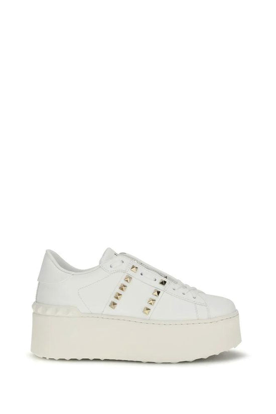 Valentino Garavani Weiße Bos Taurus Kalbsleder Plateau-Sneaker by Valentino Garavani