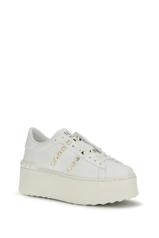 Valentino Garavani Weiße Bos Taurus Kalbsleder Plateau-Sneaker by Valentino Garavani