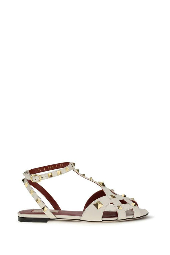 Valentino Garavani Beige Goatskin Flat Sandals by Valentino Garavani