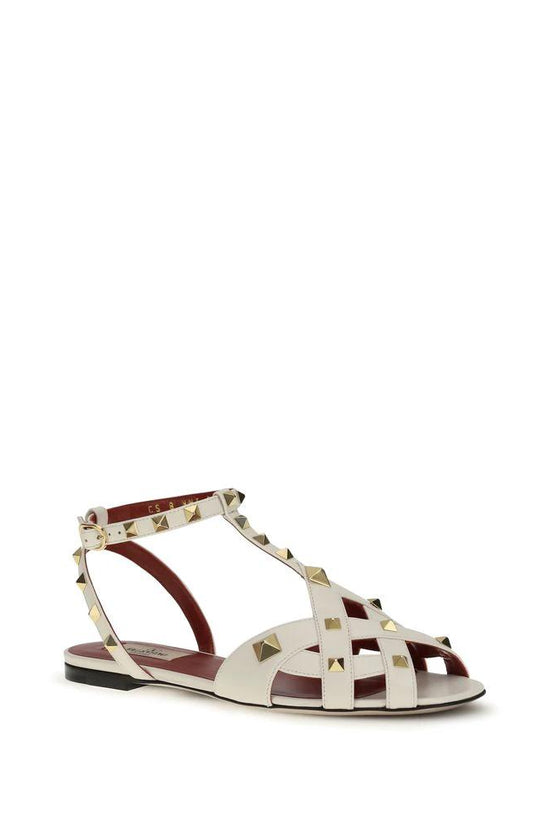 Valentino Garavani Beige Goatskin Flat Sandals by Valentino Garavani