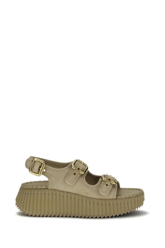 Chloé Beige Kalbsleder Bos Taurus Plateau-Sandalen by Chloé