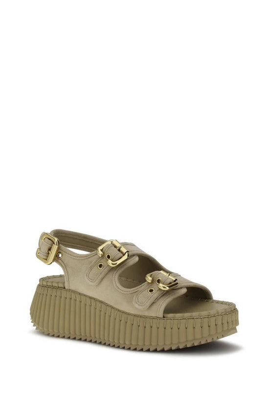 Chloé Beige Kalbsleder Bos Taurus Plateau-Sandalen by Chloé