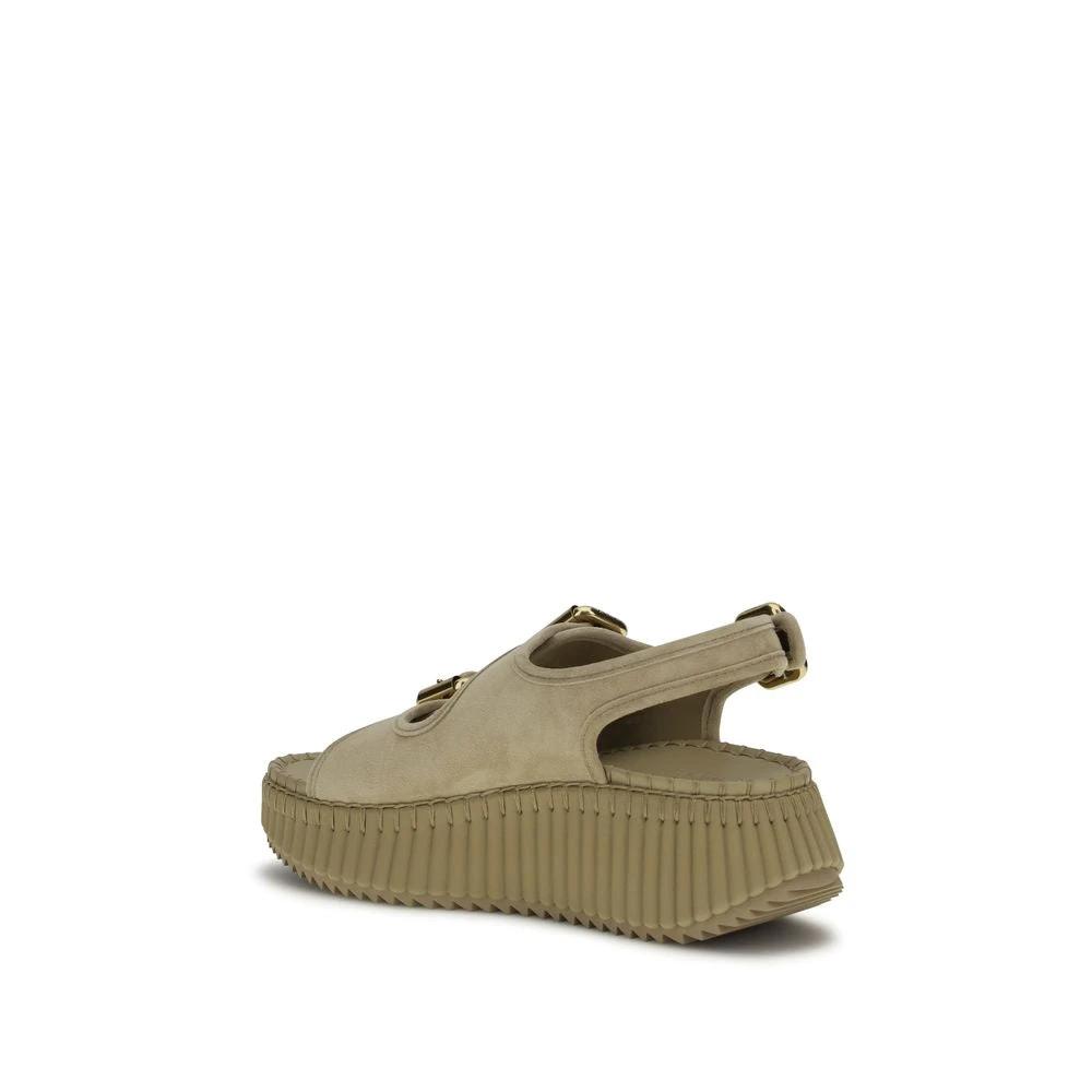 Chloé Beige Kalbsleder Bos Taurus Plateau-Sandalen by Chloé
