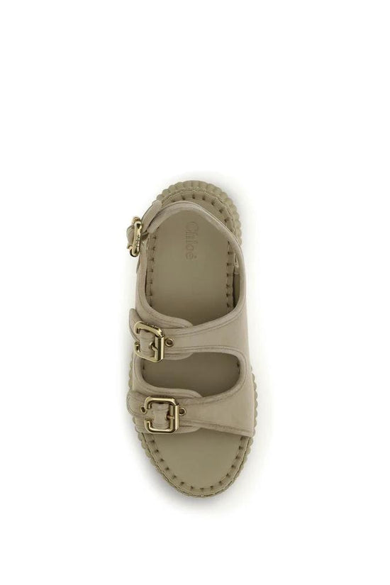 Chloé Beige Kalbsleder Bos Taurus Plateau-Sandalen by Chloé