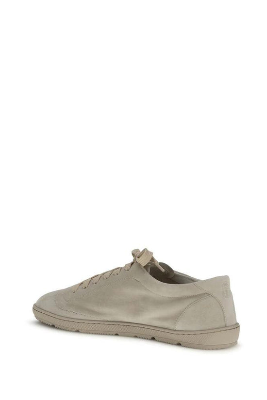 Brunello Cucinelli Beige Calf Leather Bos Taurus Low Top Sneakers by Brunello Cucinelli