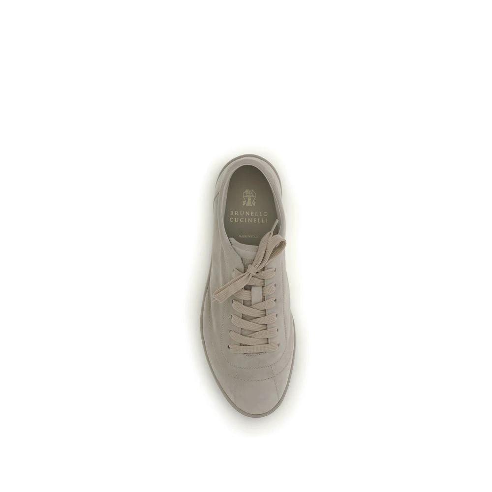 Brunello Cucinelli Beige Calf Leather Bos Taurus Low Top Sneakers by Brunello Cucinelli