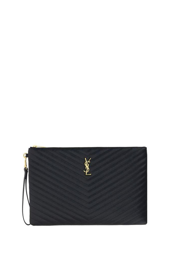 Saint Laurent Schwarze Kalbsleder Bos Taurus Clutch Tasche by Saint Laurent