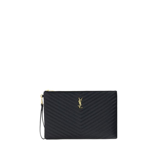 Saint Laurent Schwarze Kalbsleder Bos Taurus Clutch Tasche by Saint Laurent