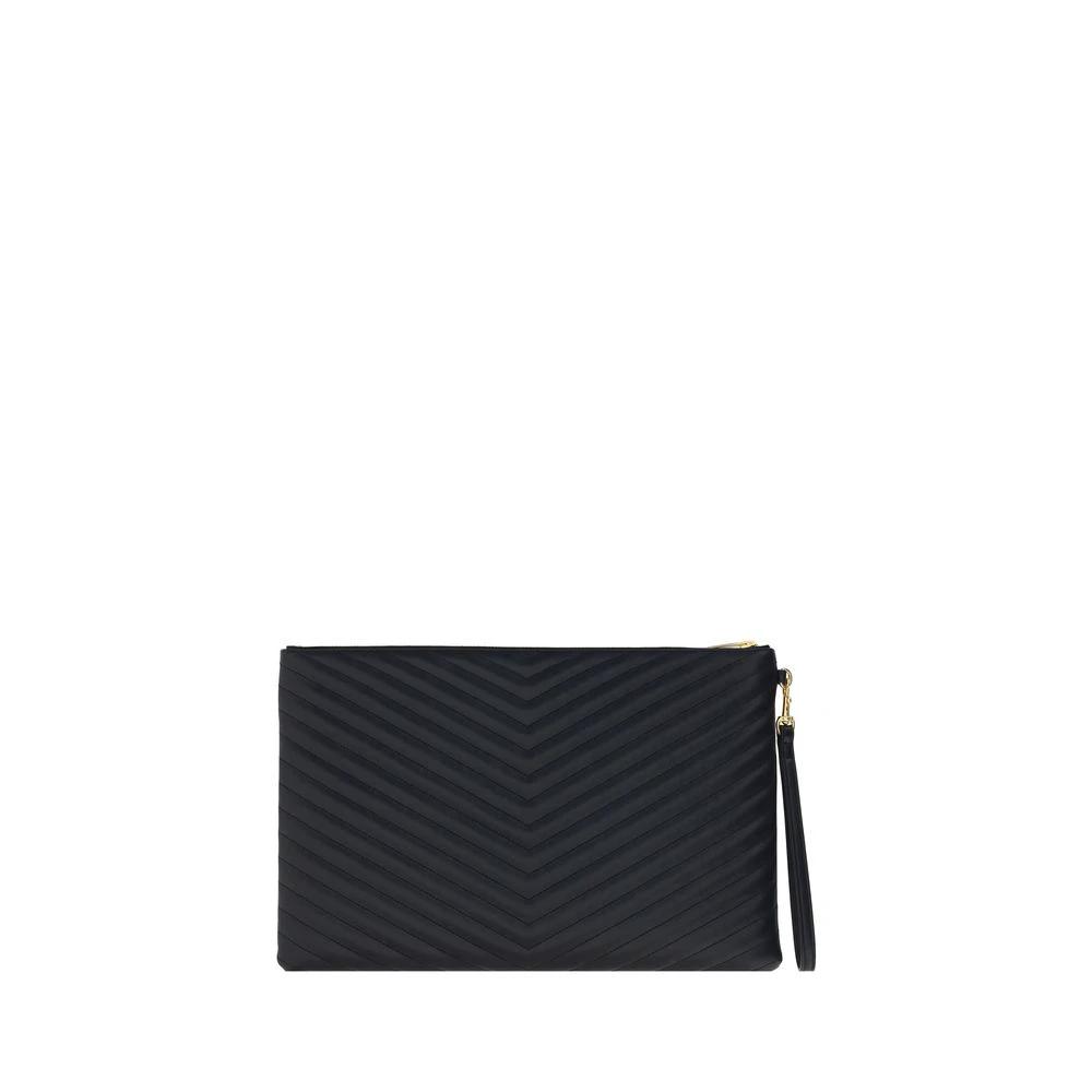 Saint Laurent Schwarze Kalbsleder Bos Taurus Clutch Tasche by Saint Laurent