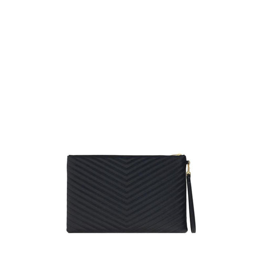 Saint Laurent Schwarze Kalbsleder Bos Taurus Clutch Tasche by Saint Laurent