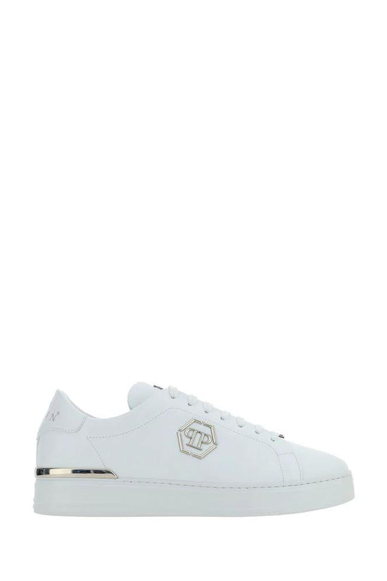 Philipp Plein Weiße Bos Taurus Kalbsleder Low-Top-Sneaker by Philipp Plein
