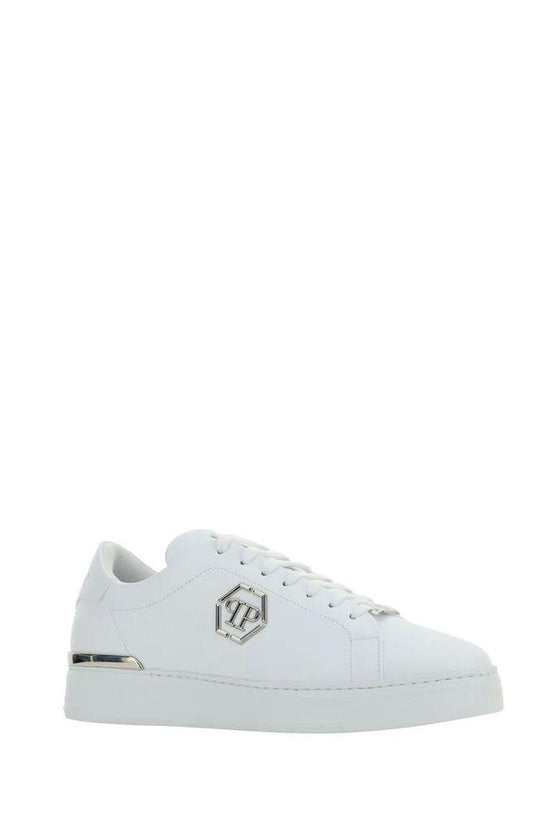 Philipp Plein Weiße Bos Taurus Kalbsleder Low-Top-Sneaker by Philipp Plein