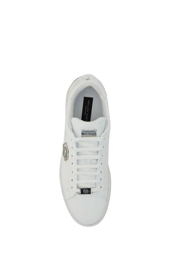 Philipp Plein Weiße Bos Taurus Kalbsleder Low-Top-Sneaker by Philipp Plein