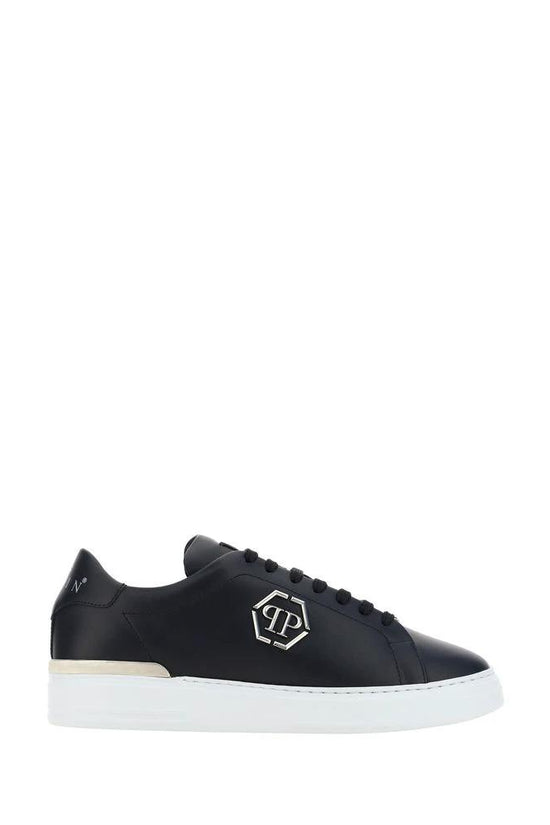 Philipp Plein Schwarze Bos Taurus Kalbsleder Low-Top-Sneaker by Philipp Plein