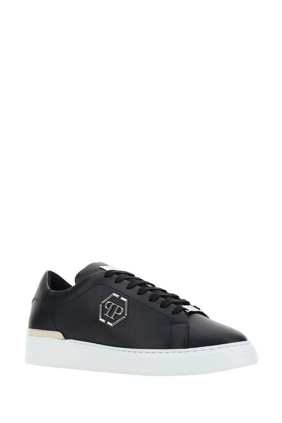Philipp Plein Schwarze Bos Taurus Kalbsleder Low-Top-Sneaker by Philipp Plein