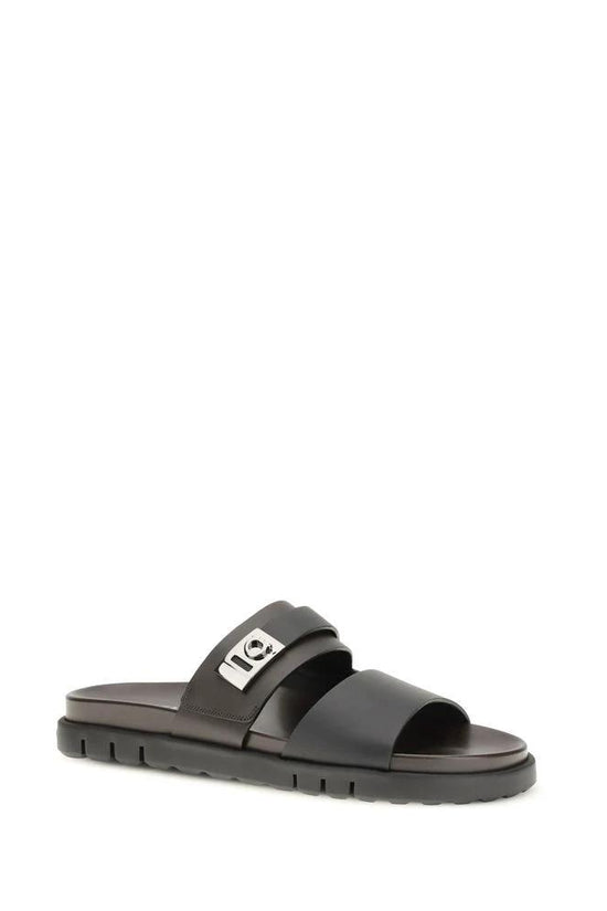 Ferragamo Schwarze Bos Taurus Kalbsleder-Sandalen by Ferragamo
