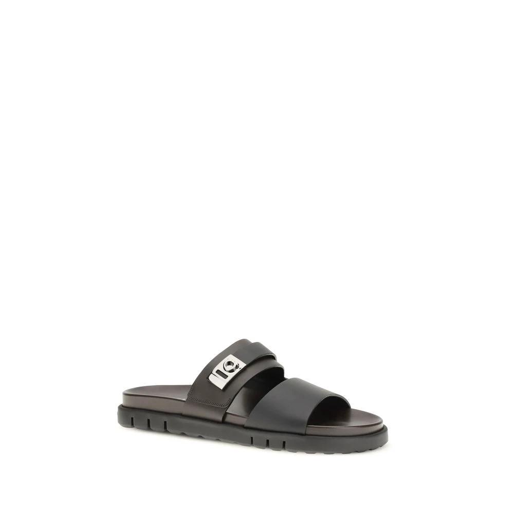 Ferragamo Schwarze Bos Taurus Kalbsleder-Sandalen by Ferragamo