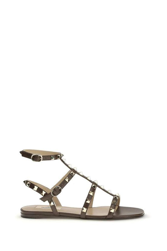 Valentino Garavani Braune Bos Taurus Kalbsleder-Sandalen mit Riemen by Valentino Garavani