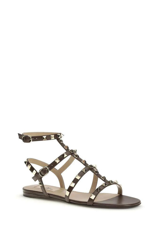 Valentino Garavani Braune Bos Taurus Kalbsleder-Sandalen mit Riemen by Valentino Garavani