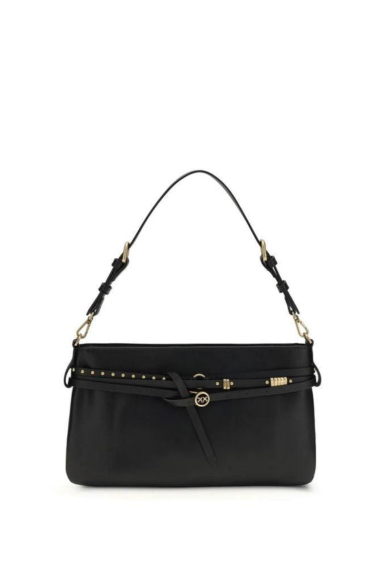PINKO Schwarze Bos Taurus Kalbsleder Schultertasche by PINKO