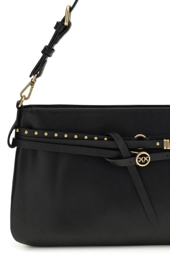 PINKO Schwarze Bos Taurus Kalbsleder Schultertasche by PINKO
