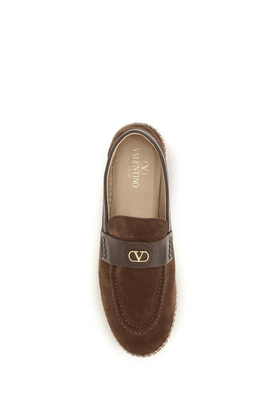 Valentino Garavani Braune Kalbsleder Bos Taurus Espadrilles by Valentino Garavani