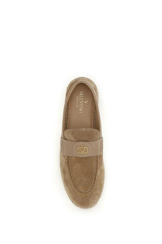 Valentino Garavani Beige Kalbsleder Bos Taurus Espadrilles by Valentino Garavani