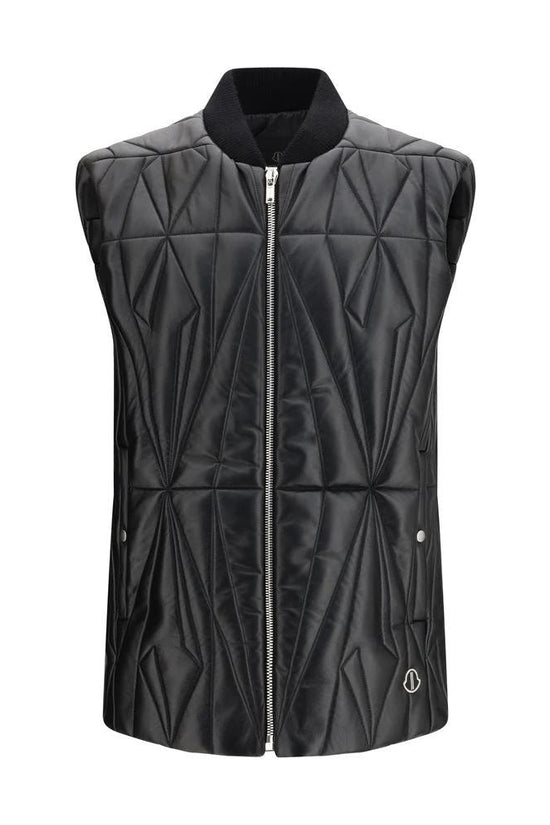 Moncler x Rick Owens Schwarze Lammleder Weste Ovis Aries Aries Ärmellos by Moncler x Rick Owens