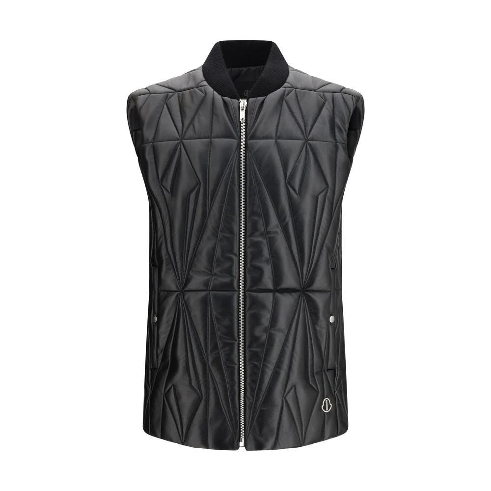 Moncler x Rick Owens Schwarze Lammleder Weste Ovis Aries Aries Ärmellos by Moncler x Rick Owens