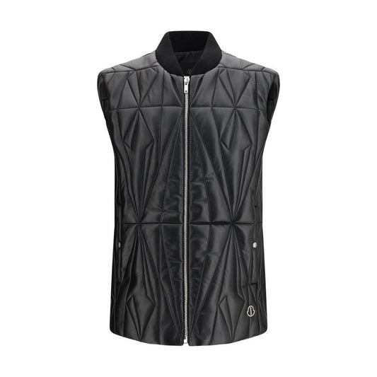 Moncler x Rick Owens Schwarze Lammleder Weste Ovis Aries Aries Ärmellos by Moncler x Rick Owens