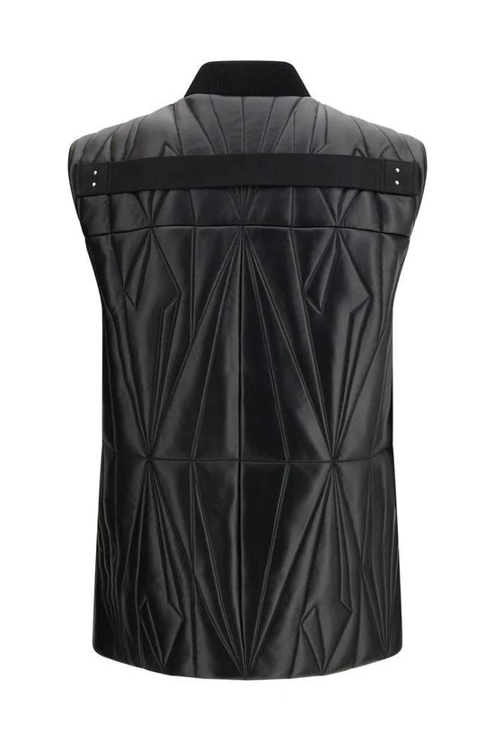 Moncler x Rick Owens Schwarze Lammleder Weste Ovis Aries Aries Ärmellos by Moncler x Rick Owens
