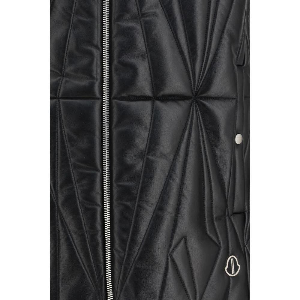 Moncler x Rick Owens Schwarze Lammleder Weste Ovis Aries Aries Ärmellos by Moncler x Rick Owens