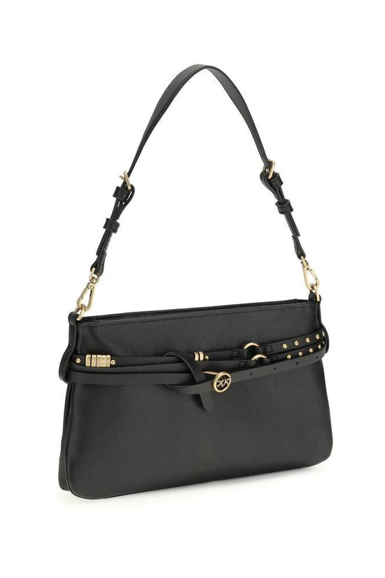 PINKO Schwarze Bos Taurus Kalbsleder Schultertasche by PINKO